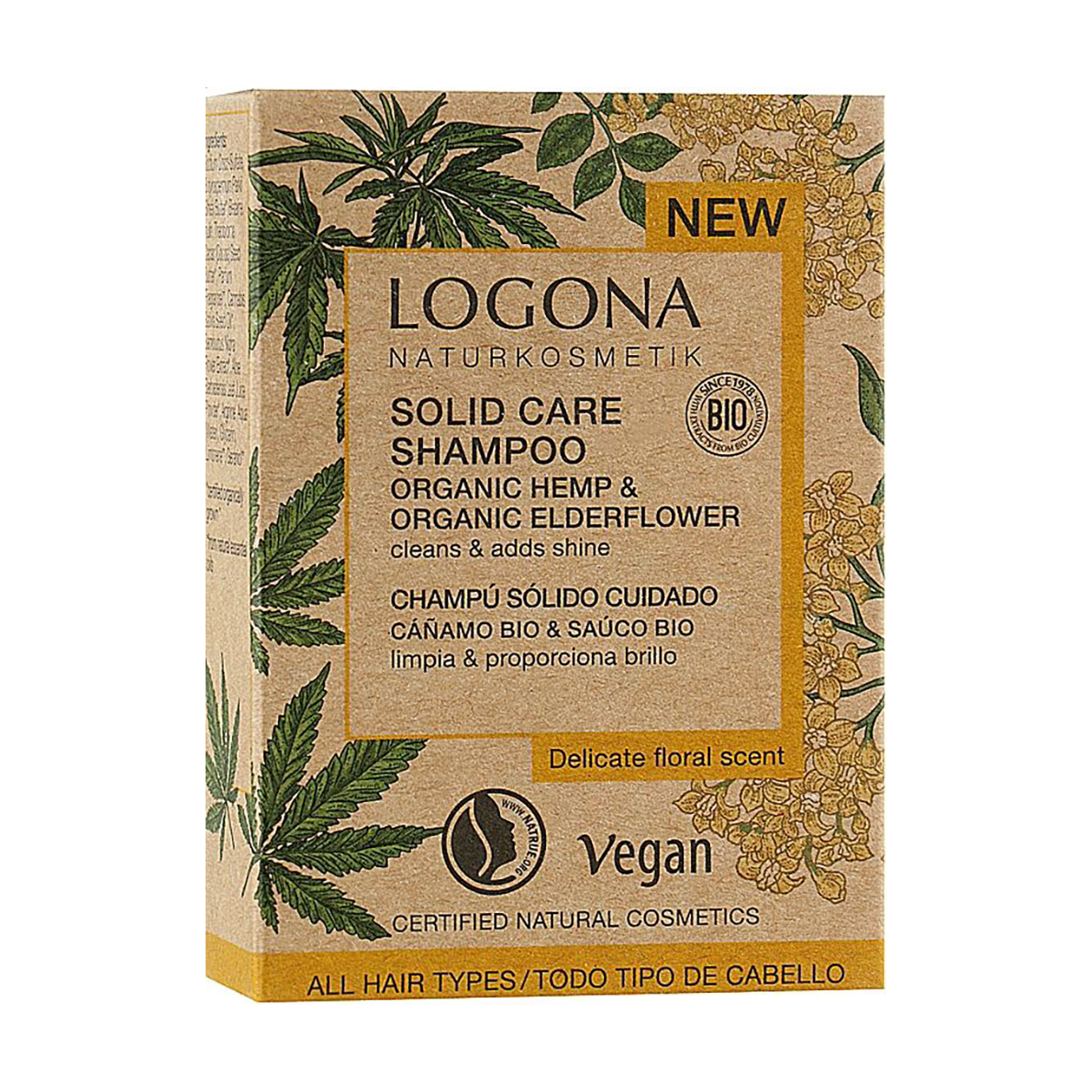 Твердий шампунь Logona Solid Care Shampoo для блиску волосся, з коноплею та бузиною, 60 г