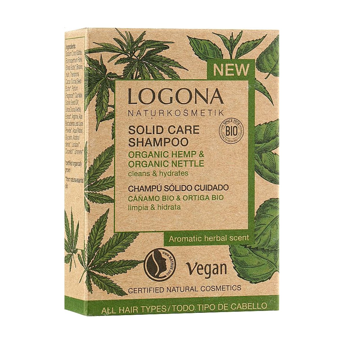 Уцінка! Твердий шампунь Logona Solid Care Shampoo для всіх типів волосся, з коноплею та кропивою, 60 г